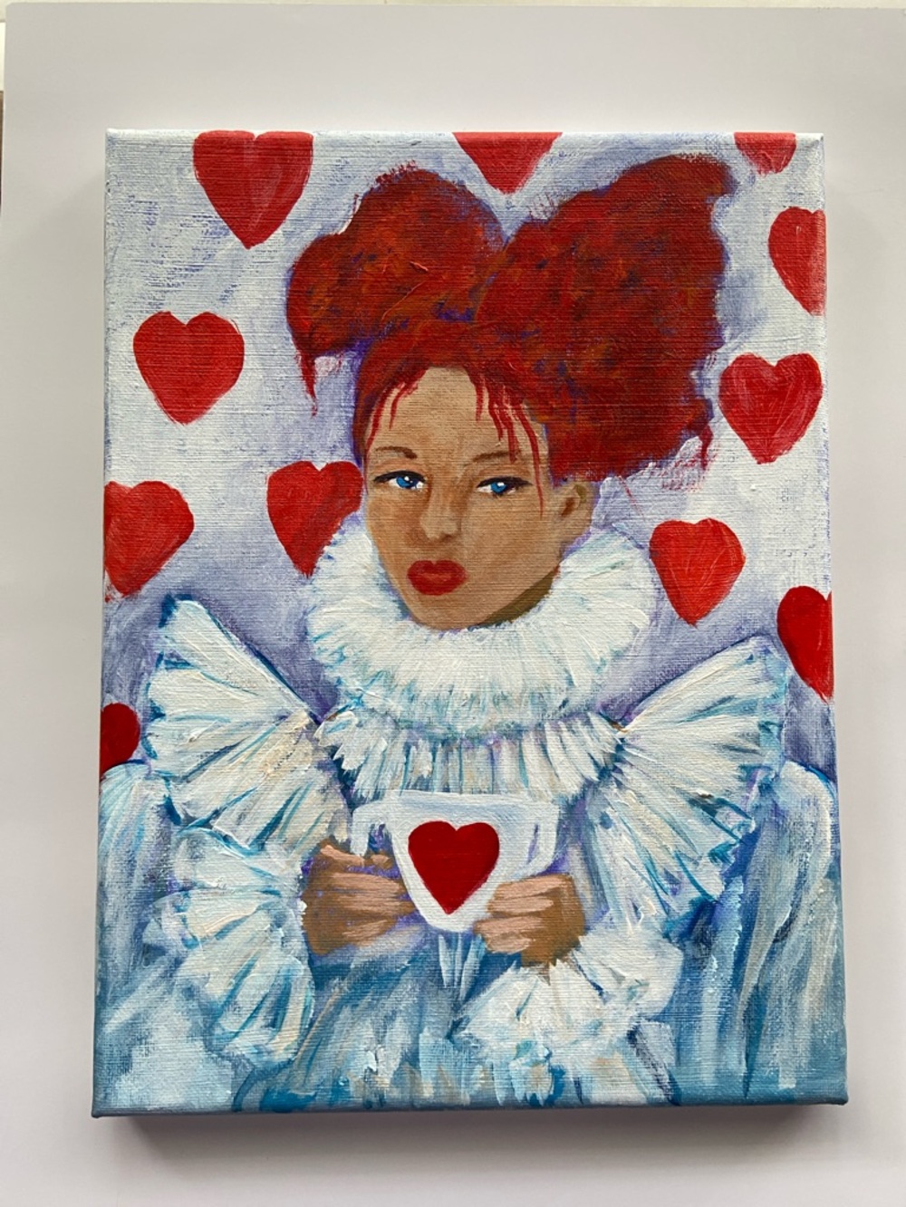 Queen of Hearts Portrait Original Acrylic Painting on 9" x 12" Canvas - Picture 6 of 11